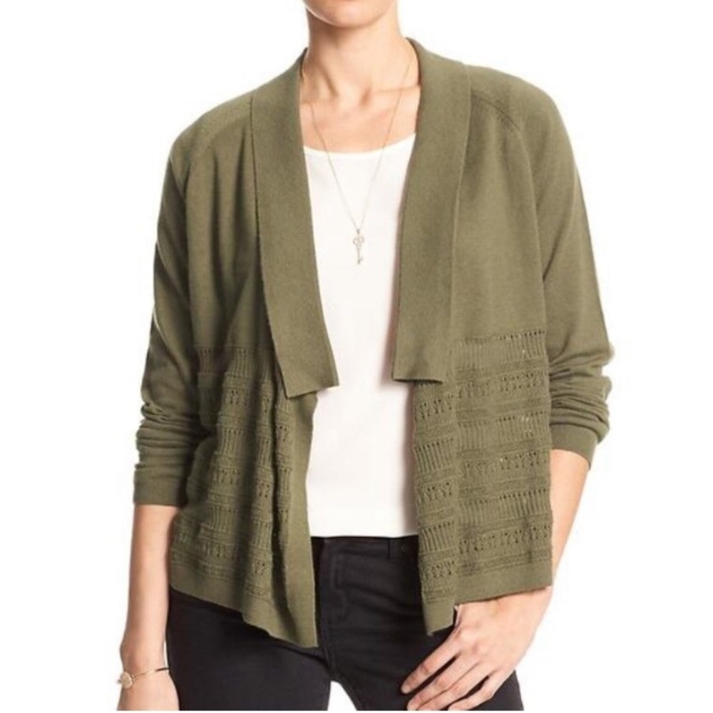 Hunter Green Banana Republic Cardigan with Pointelle Knit Panel